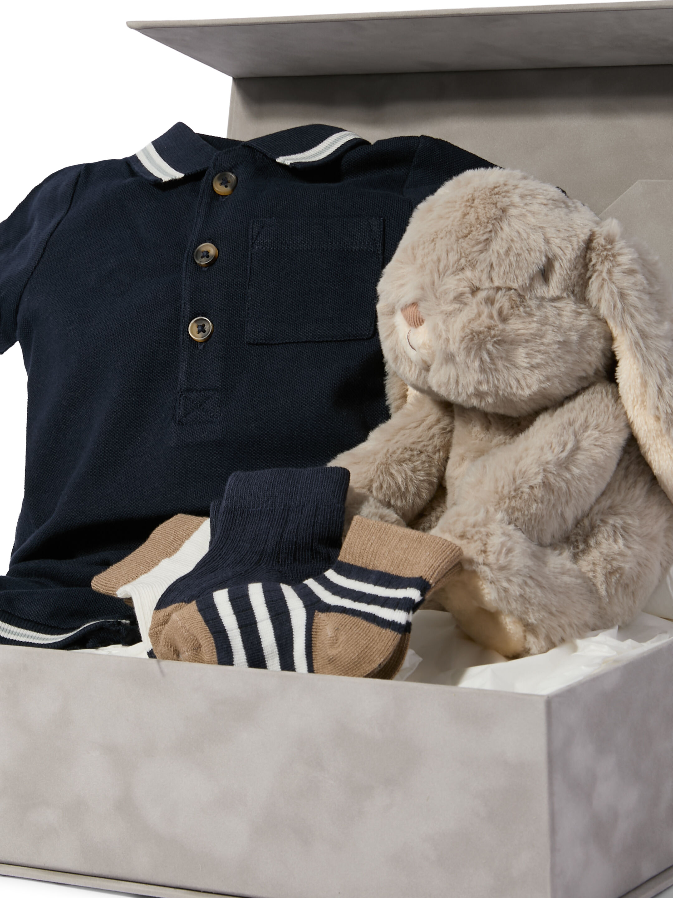 Polo Romper - 4 Piece Gift Set with Soft Toy Grey Bunny image number 2